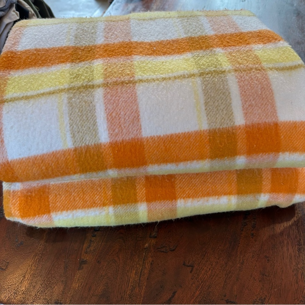 Plaid Orange and White Blanket vintage 1940s